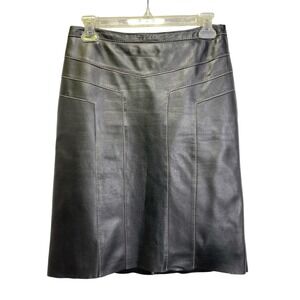 BCBGMAXAZRIA Leather Skirt Women's Size 2 Black Stitch Detail A-Line Knee Length